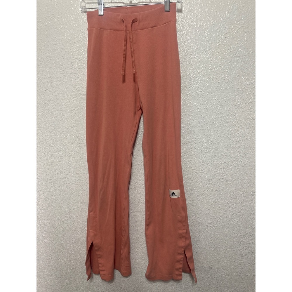 Adidas Ribbed Flare Track Pants Peach Pink Side Slit Logo Detail Size S - Picture 4 of 14